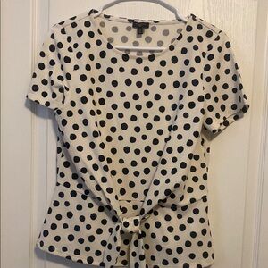 Talbots Cream and Black Tie Front Fitted Blouse